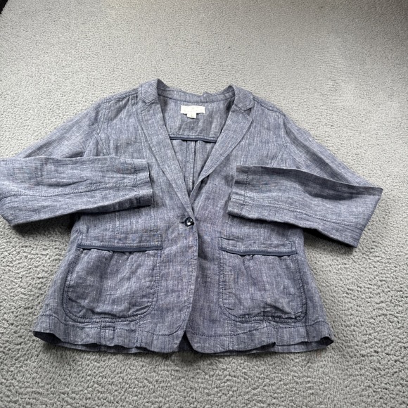 Calson Linen Blazer Womens S Blue Long Sleeve One Button Jacket Coastal Resort - Picture 3 of 12